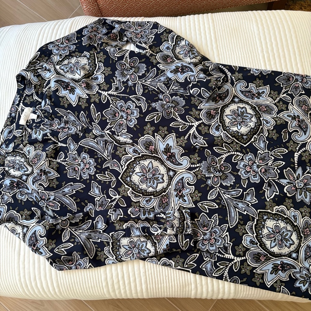 LOFT Navy Floral Button Front Floral Dress